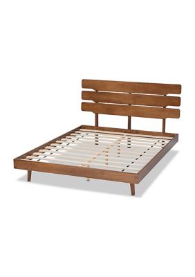 Anzia Mid-Century Modern Walnut Finished Wood Platform bed