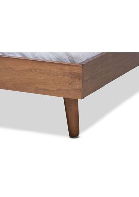 Anzia Mid-Century Modern Walnut Finished Wood Platform bed