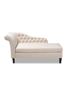 Florent Modern and Contemporary Beige Fabric Upholstered Black Finished Chaise Lounge