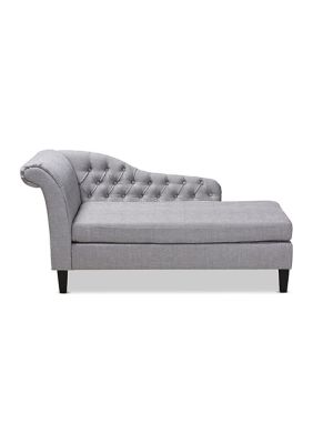 Florent Modern and Contemporary Grey Fabric Upholstered Black Finished Chaise Lounge