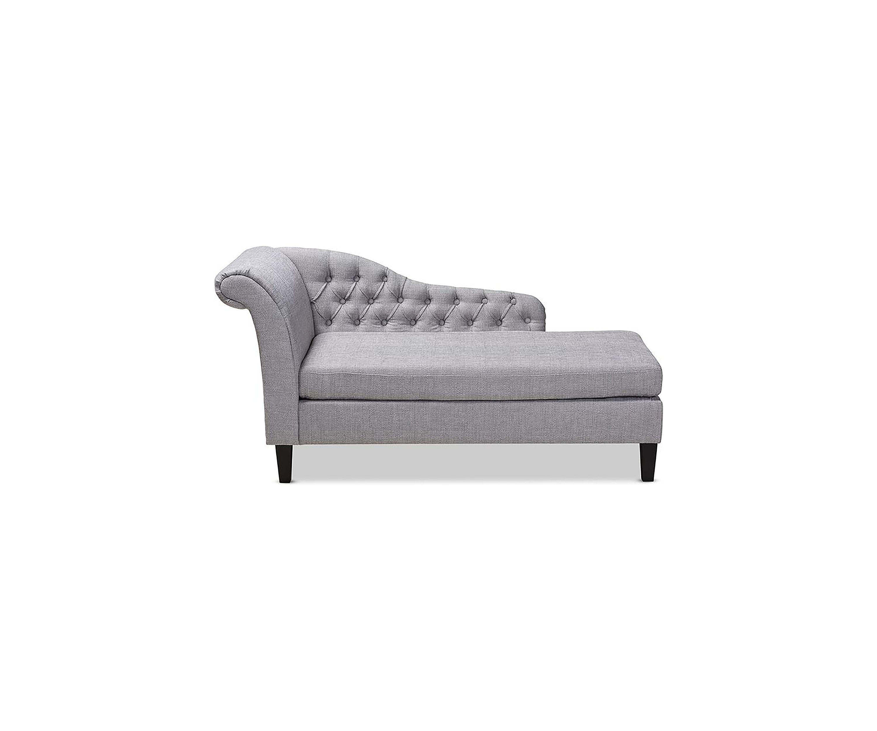 Florent Modern and Contemporary Grey Fabric Upholstered Black Finished Chaise Lounge