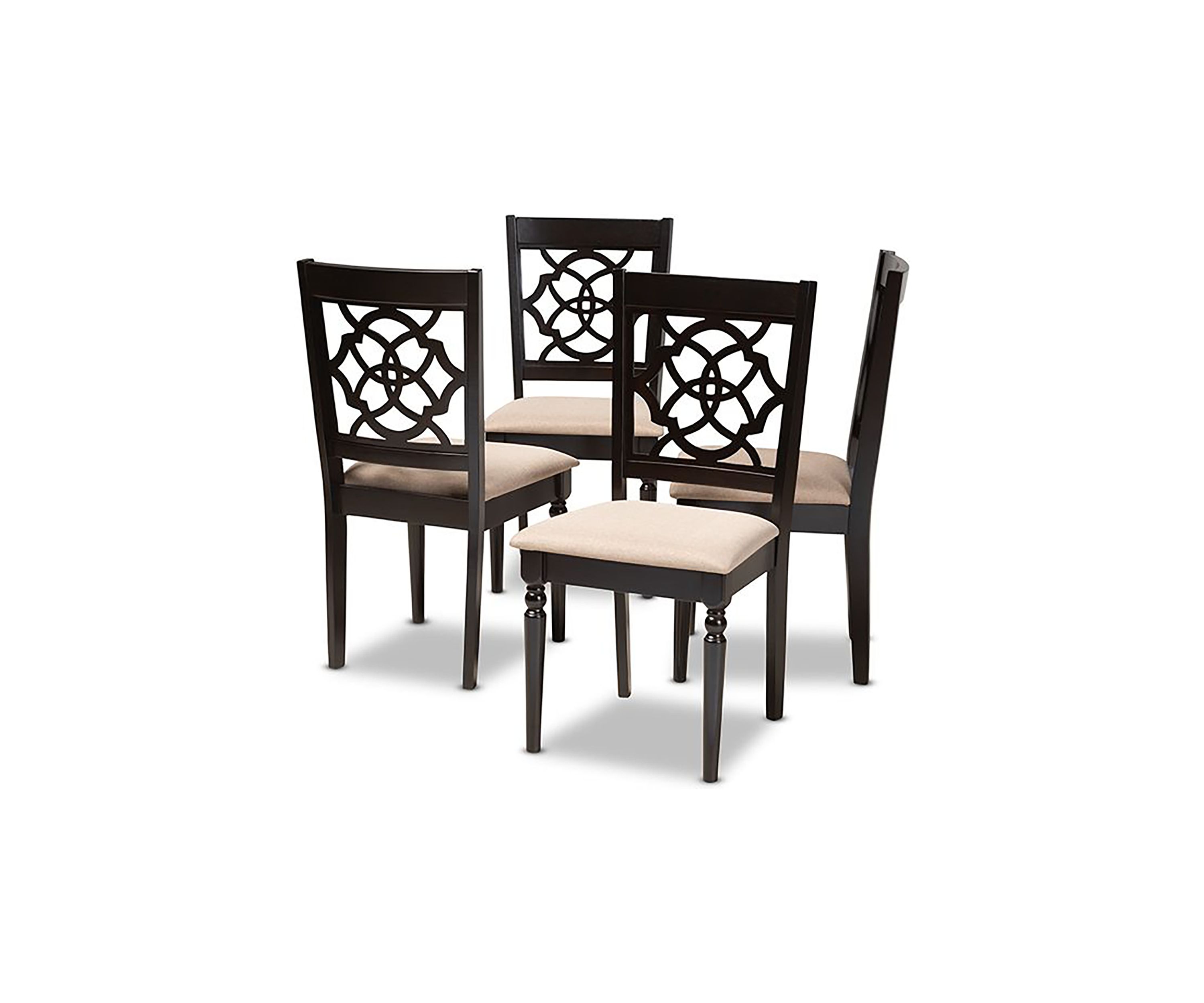 Renaud Modern and Contemporary Sand Fabric Upholstered Espresso Brown Finished Wood Dining Chair
