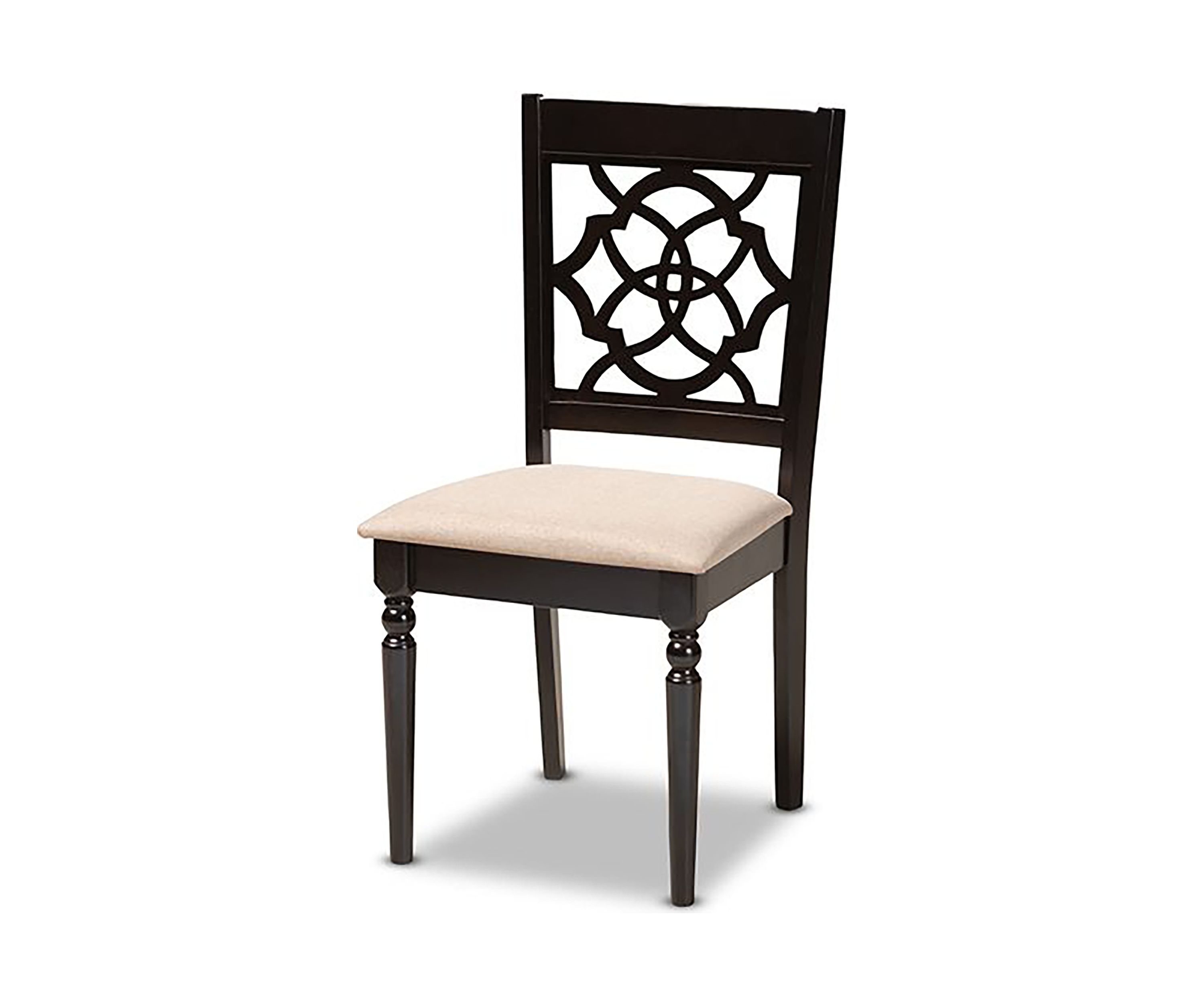 Renaud Modern and Contemporary Sand Fabric Upholstered Espresso Brown Finished Wood Dining Chair