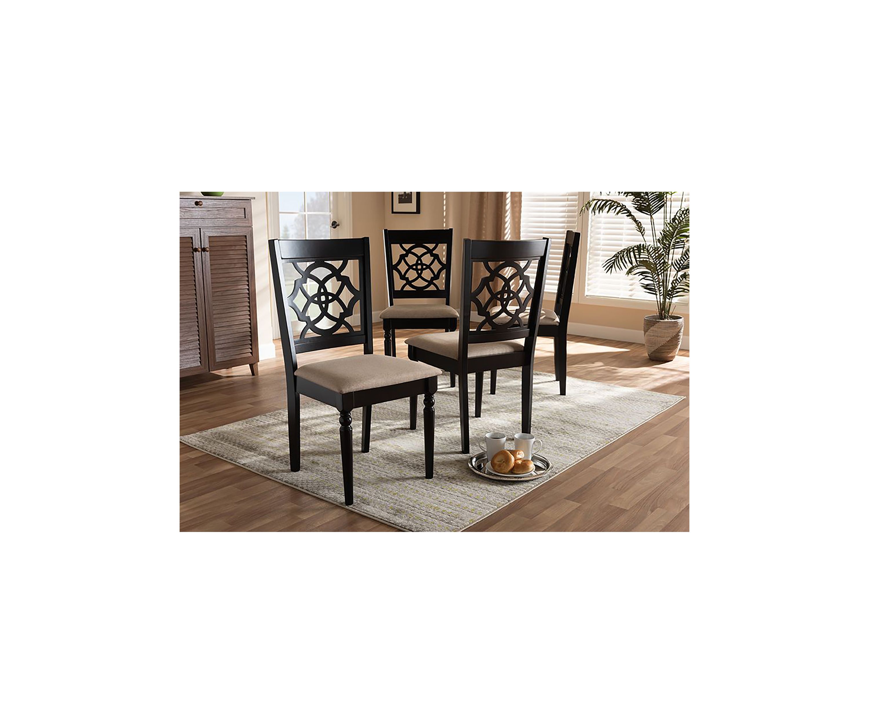 Renaud Modern and Contemporary Sand Fabric Upholstered Espresso Brown Finished Wood Dining Chair