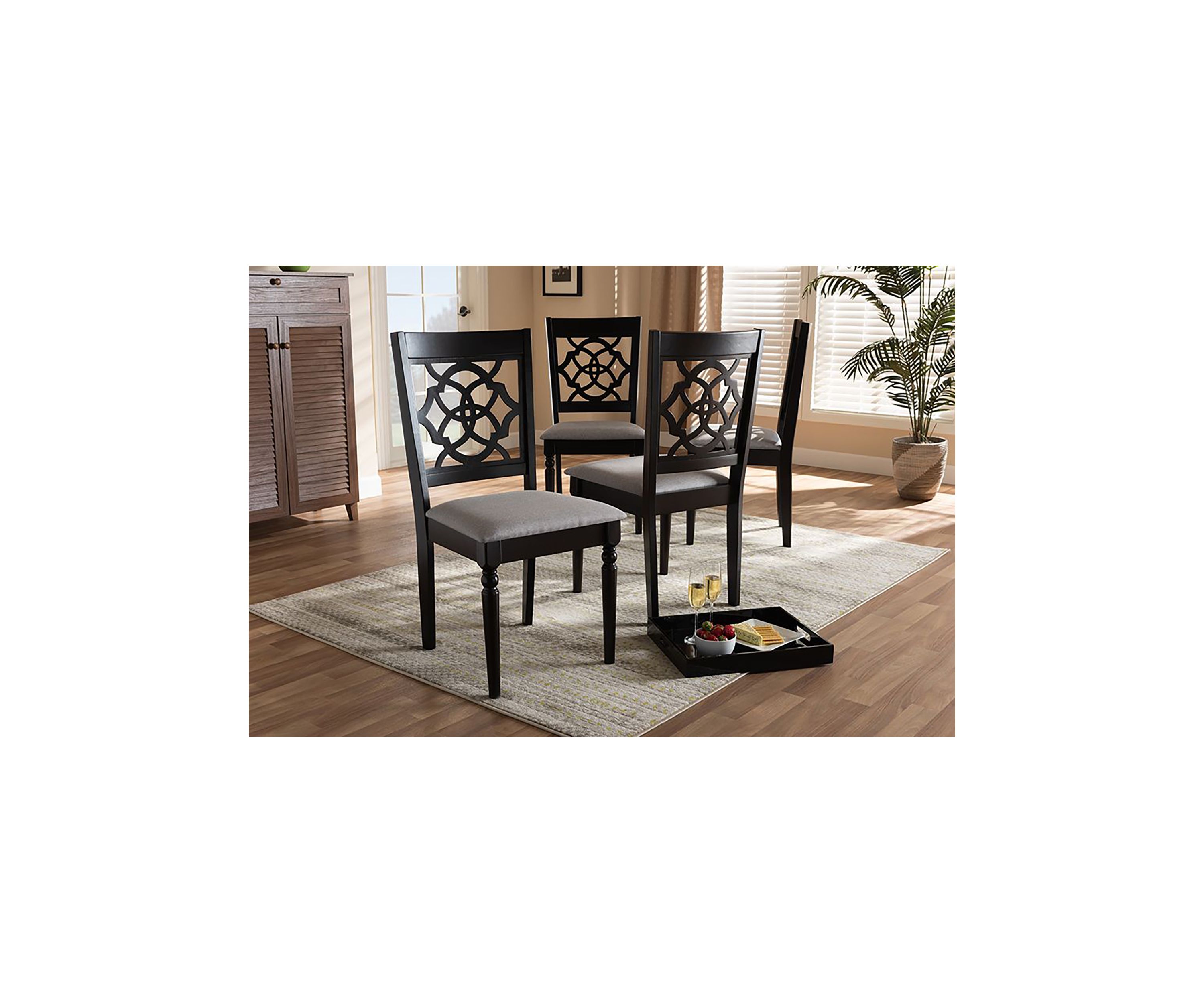 Renaud Modern and Contemporary Grey Fabric Upholstered Espresso Brown Finished Wood Dining Chair