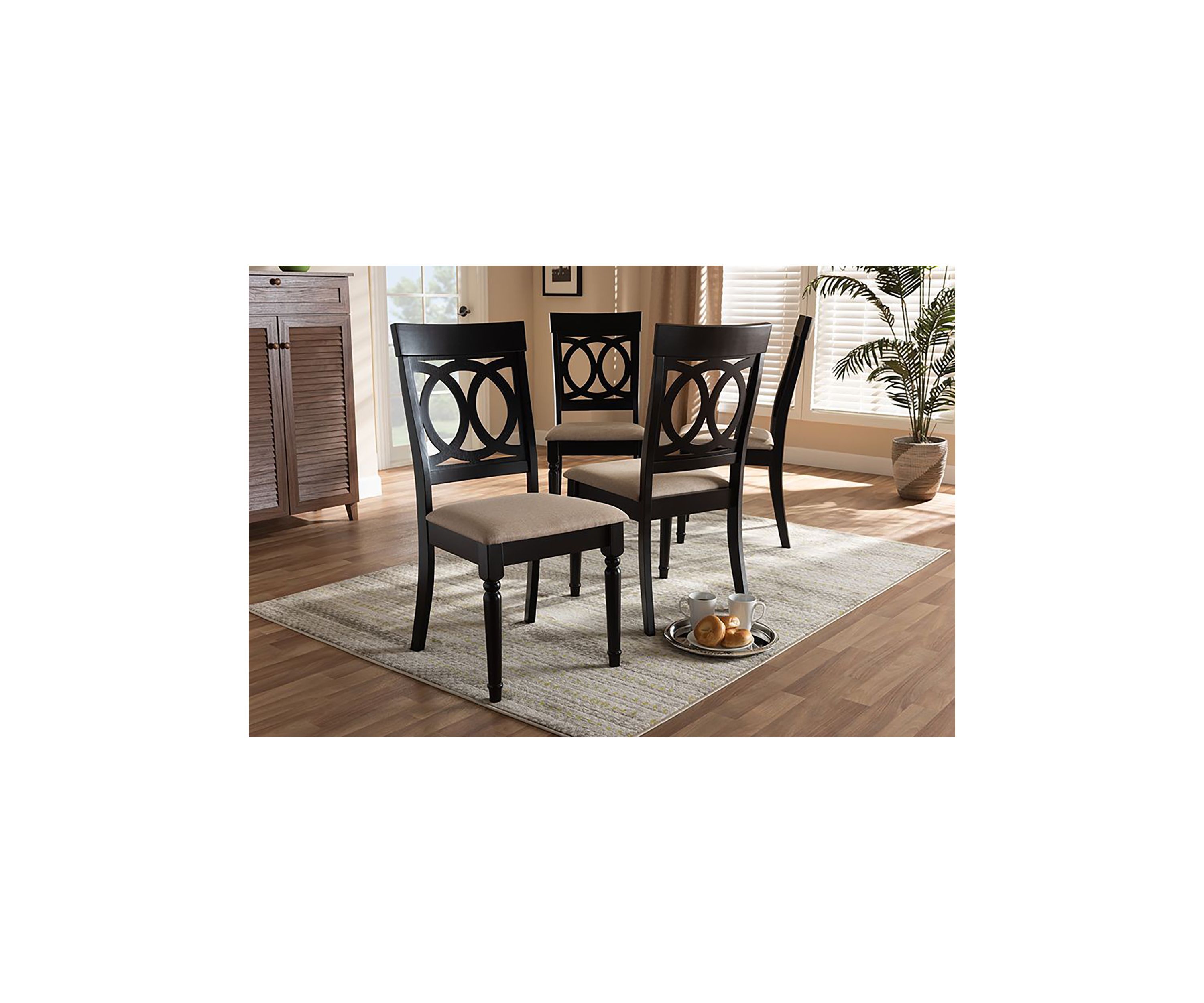 Lucie Modern and Contemporary Sand Fabric Upholstered Espresso Brown Finished Wood Dining Chair