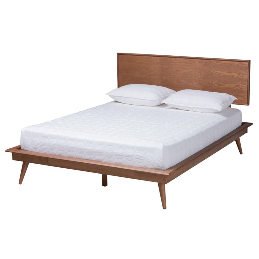 Melora Mid-Century Modern Walnut Brown Finished Wood and Rattan Queen Size 5-Piece Bedroom Set