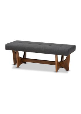 Theo Mid-Century Modern Dark Grey Fabric Upholstered Walnut Finished Bench