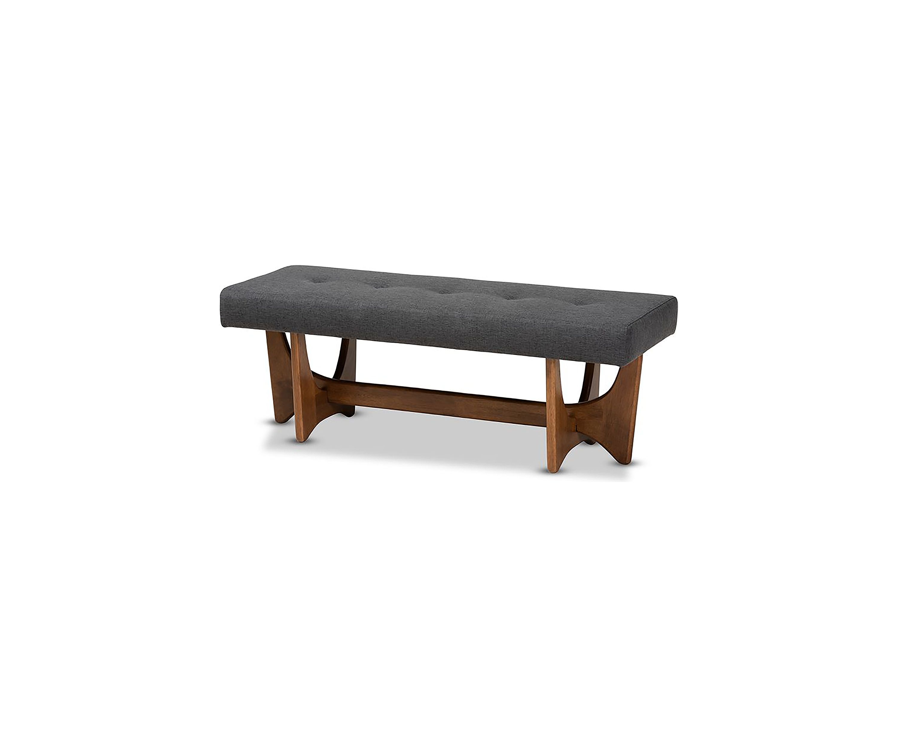 Theo Mid-Century Modern Dark Grey Fabric Upholstered Walnut Finished Bench