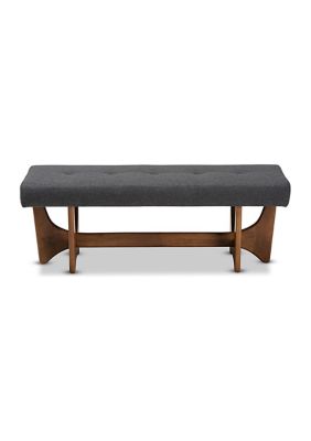 Theo Mid-Century Modern Dark Grey Fabric Upholstered Walnut Finished Bench