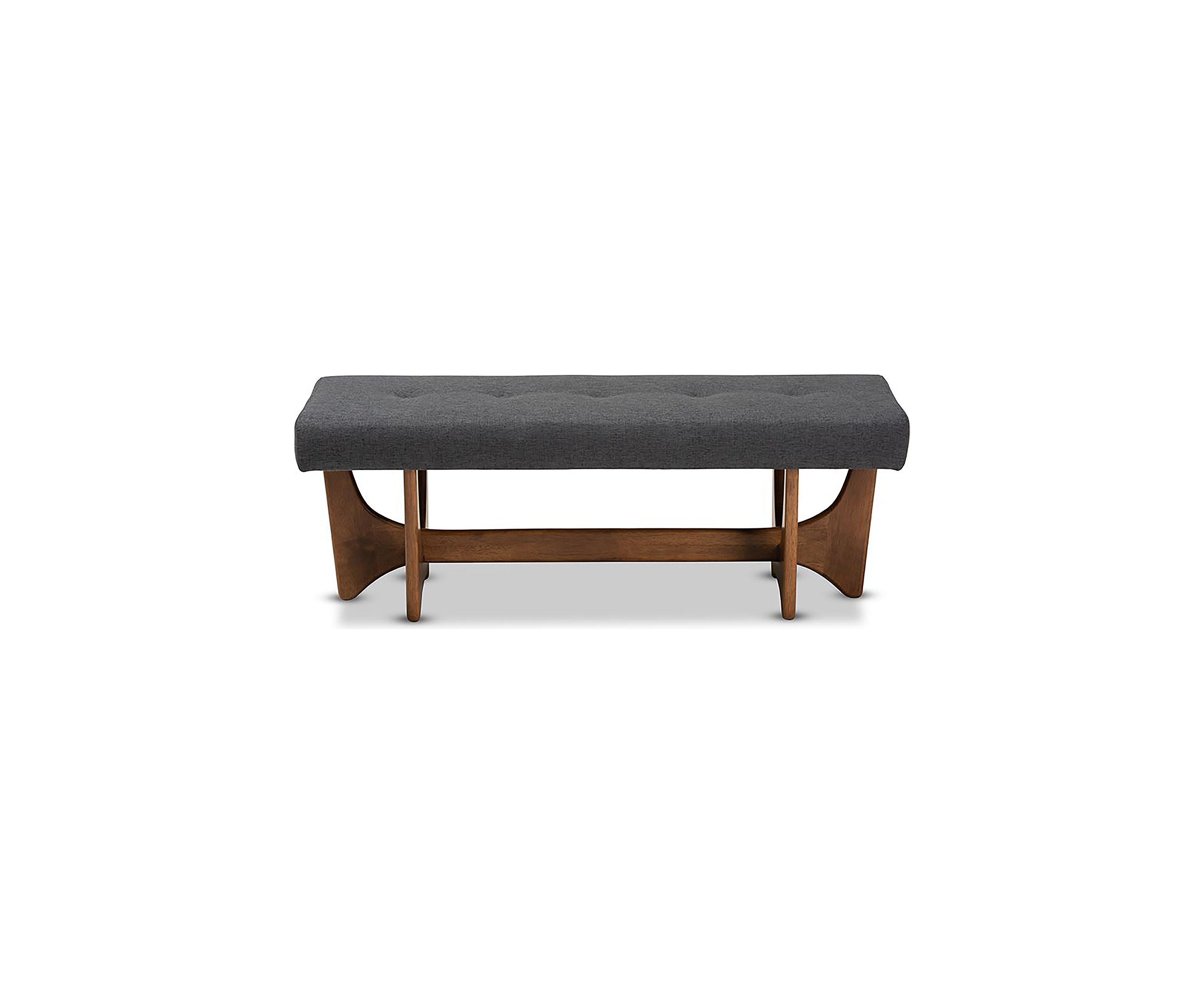 Theo Mid-Century Modern Dark Grey Fabric Upholstered Walnut Finished Bench