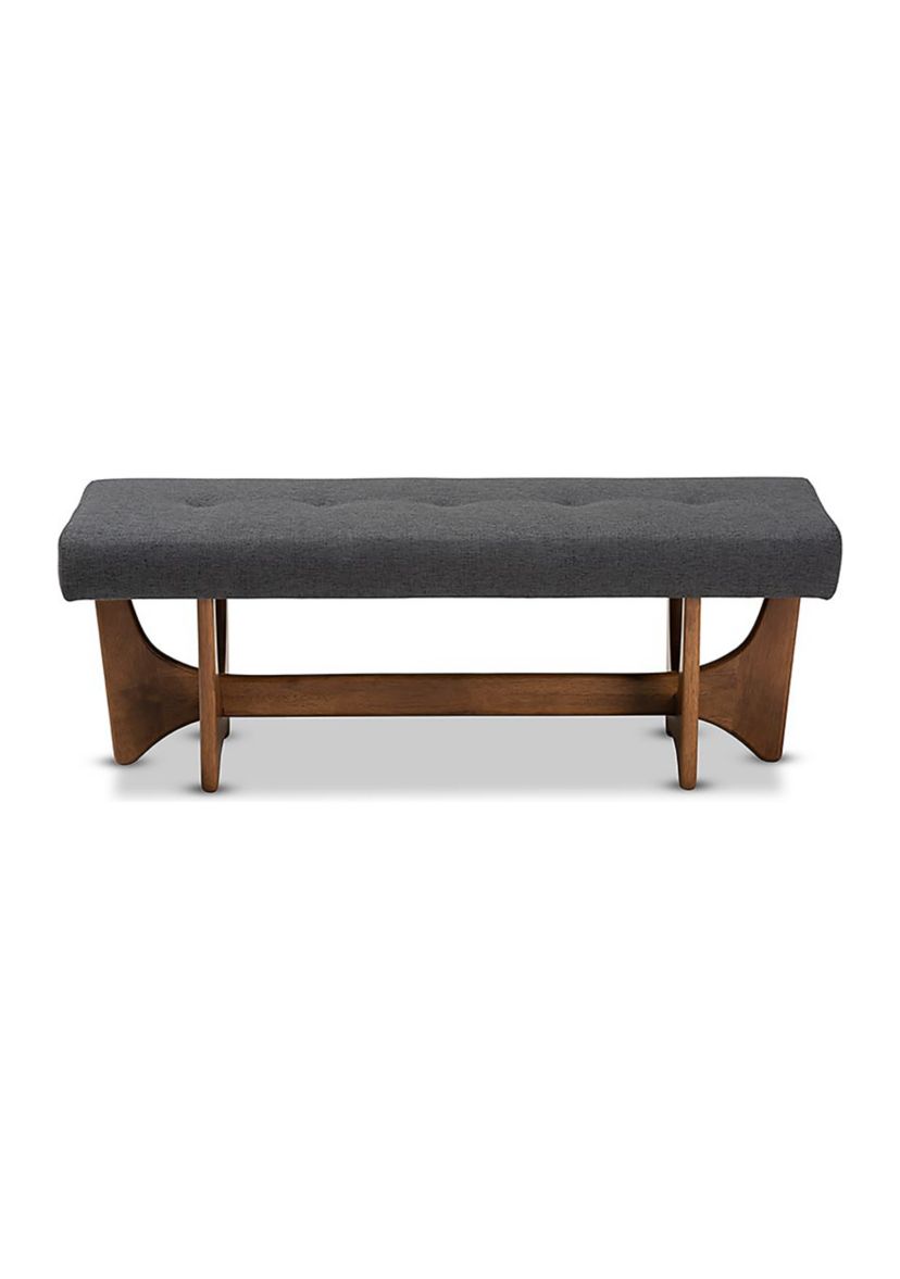 Theo Mid-Century Modern Dark Grey Fabric Upholstered Walnut Finished Bench