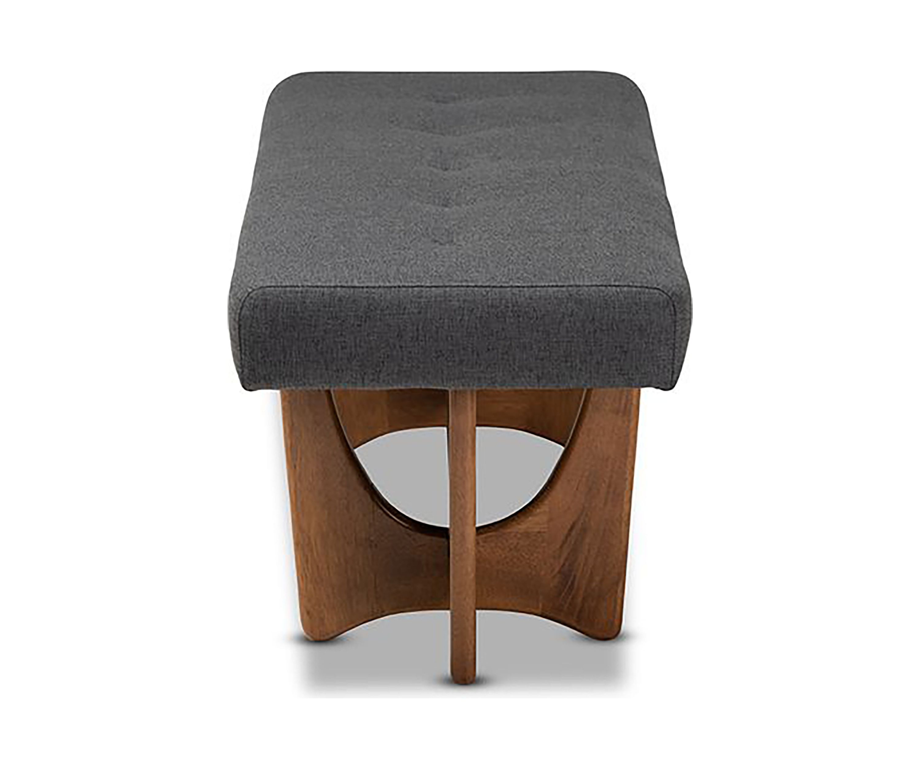 Theo Mid-Century Modern Dark Grey Fabric Upholstered Walnut Finished Bench