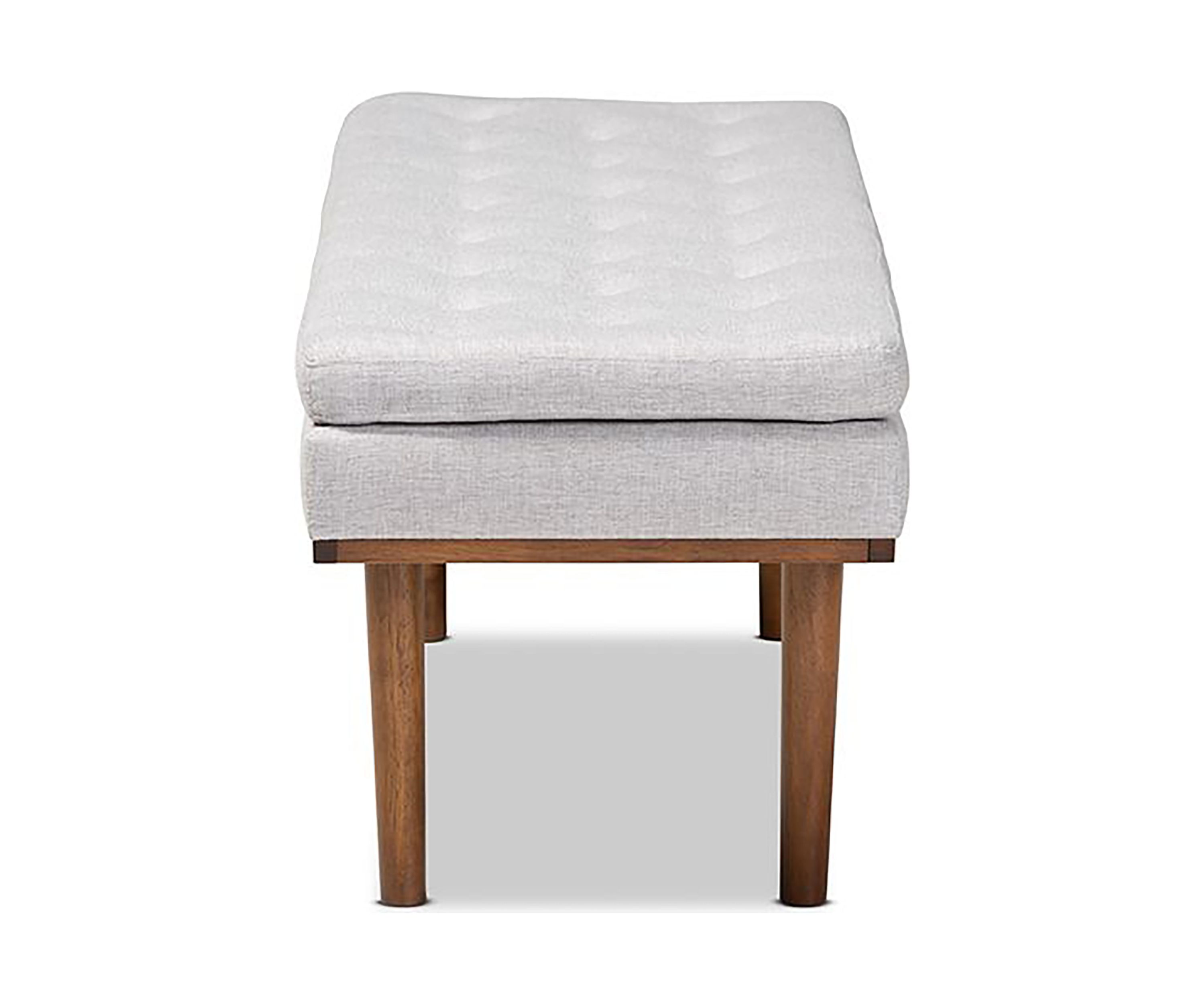 Arne Mid-Century Modern Greyish Beige Fabric Upholstered Walnut Finished Bench