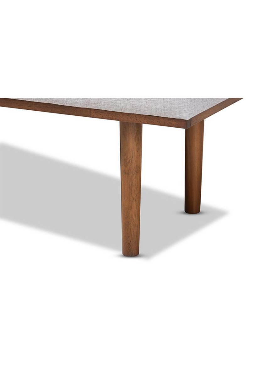 Arne Mid-Century Modern Greyish Beige Fabric Upholstered Walnut Finished Bench