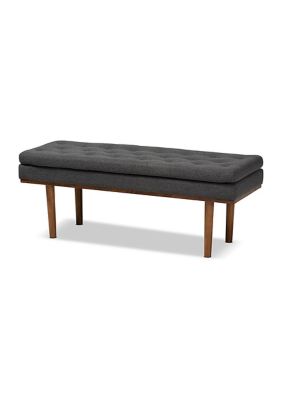 Arne Mid-Century Modern Dark Grey Fabric Upholstered Walnut Finished Bench