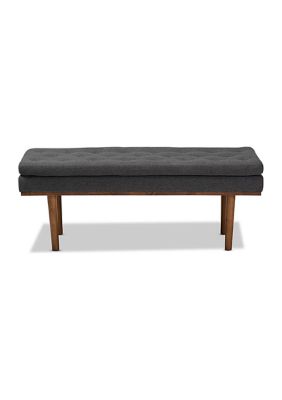 Arne Mid-Century Modern Dark Grey Fabric Upholstered Walnut Finished Bench