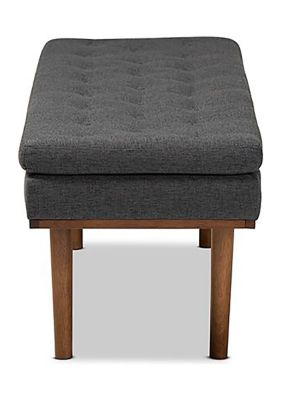 Arne Mid-Century Modern Dark Grey Fabric Upholstered Walnut Finished Bench