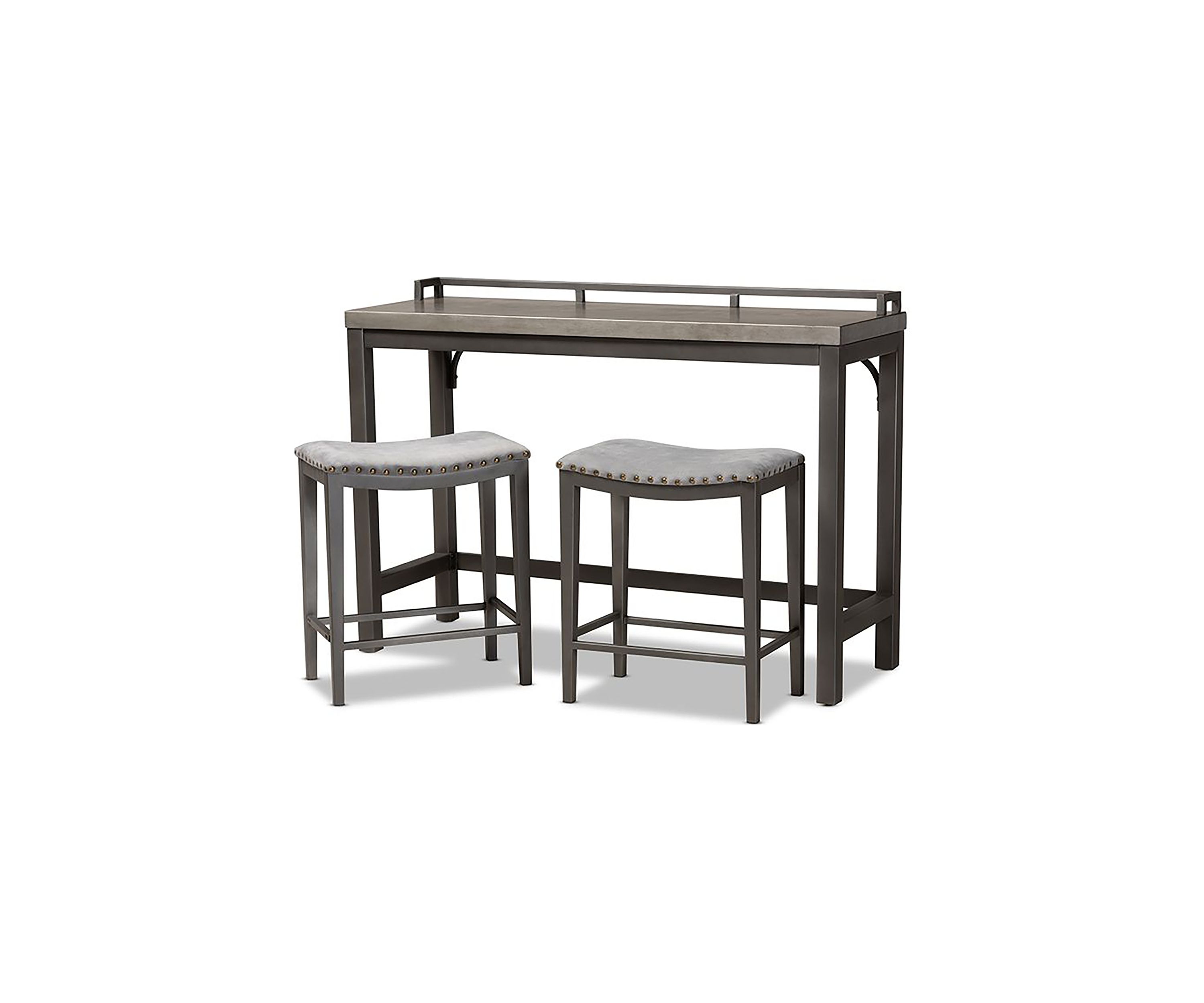 Noll Modern and Contemporary Grey Fabric Upholstered 3-Piece Multipurpose Metal Counter Table Set