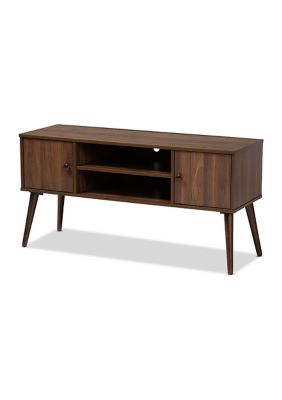 Alard Mid-Century Modern Walnut Brown Finished 2-Door Wood TV Stand