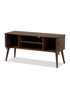 Alard Mid-Century Modern Walnut Brown Finished 2-Door Wood TV Stand