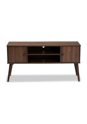 Alard Mid-Century Modern Walnut Brown Finished 2-Door Wood TV Stand