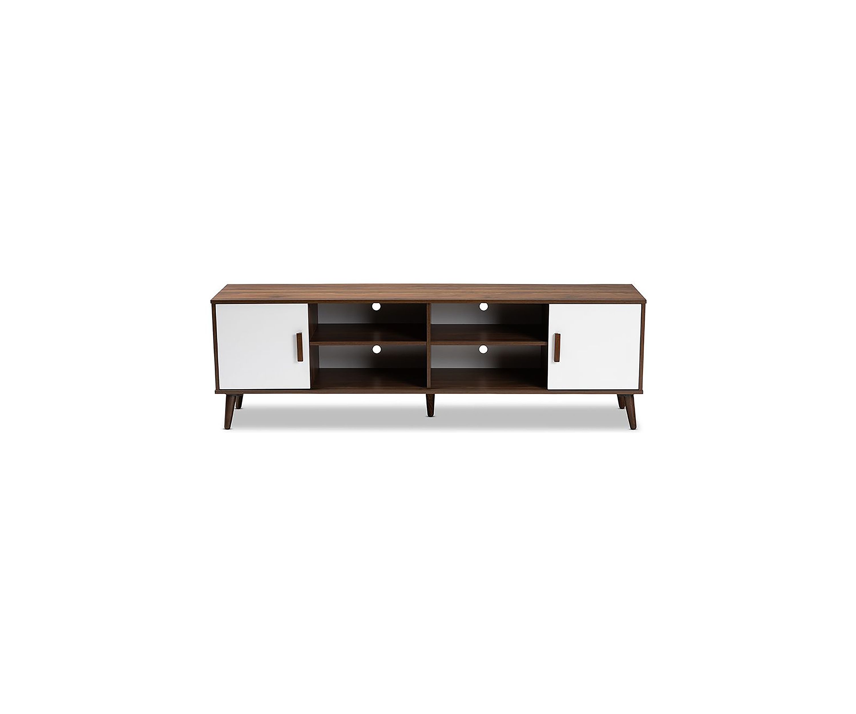 Quinn Mid-Century Modern Two-Tone White and Walnut Finished 2-Door Wood TV Stand