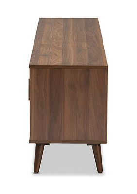 Quinn Mid-Century Modern Two-Tone White and Walnut Finished 2-Door Wood TV Stand