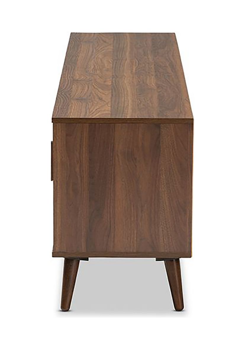 Quinn Mid-Century Modern Two-Tone White and Walnut Finished 2-Door Wood TV Stand