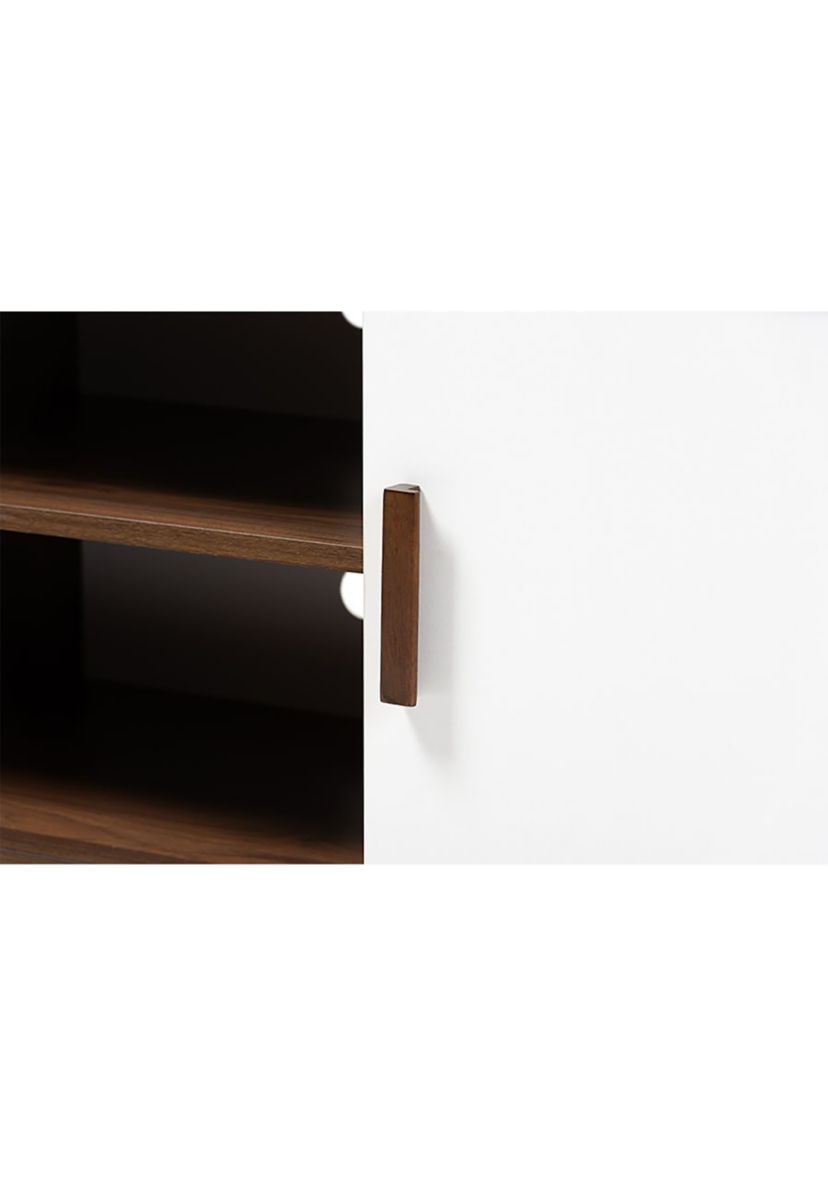 Quinn Mid-Century Modern Two-Tone White and Walnut Finished 2-Door Wood TV Stand