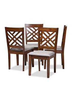 Caron Modern and Contemporary Grey Fabric Upholstered Walnut Brown Finished 4-Piece Wood Dining Chair Set