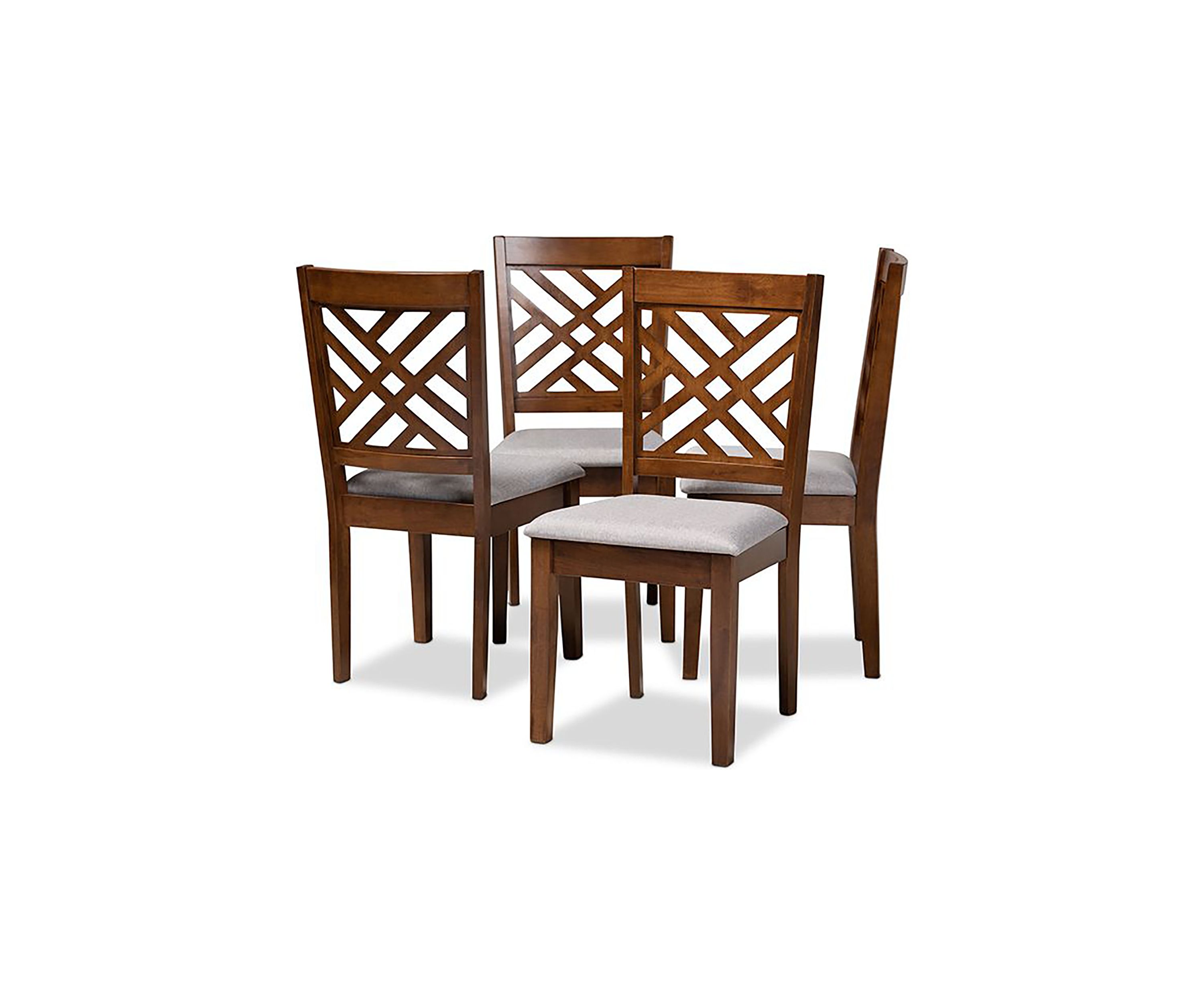 Caron Modern and Contemporary Grey Fabric Upholstered Walnut Brown Finished 4-Piece Wood Dining Chair Set