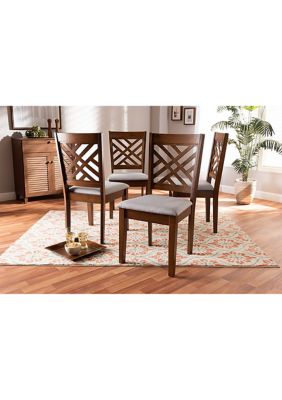 Caron Modern and Contemporary Grey Fabric Upholstered Walnut Brown Finished 4-Piece Wood Dining Chair Set