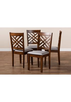 Caron Modern and Contemporary Grey Fabric Upholstered Walnut Brown Finished 4-Piece Wood Dining Chair Set