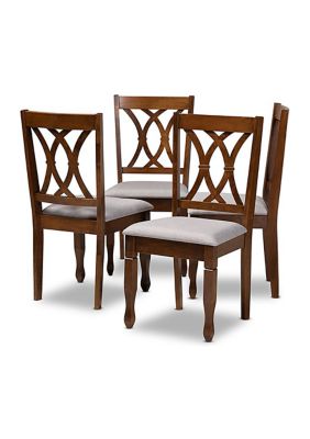 Augustine Modern and Contemporary Grey Fabric Upholstered and Walnut Brown Finished Wood 4-Piece Dining Chair Set