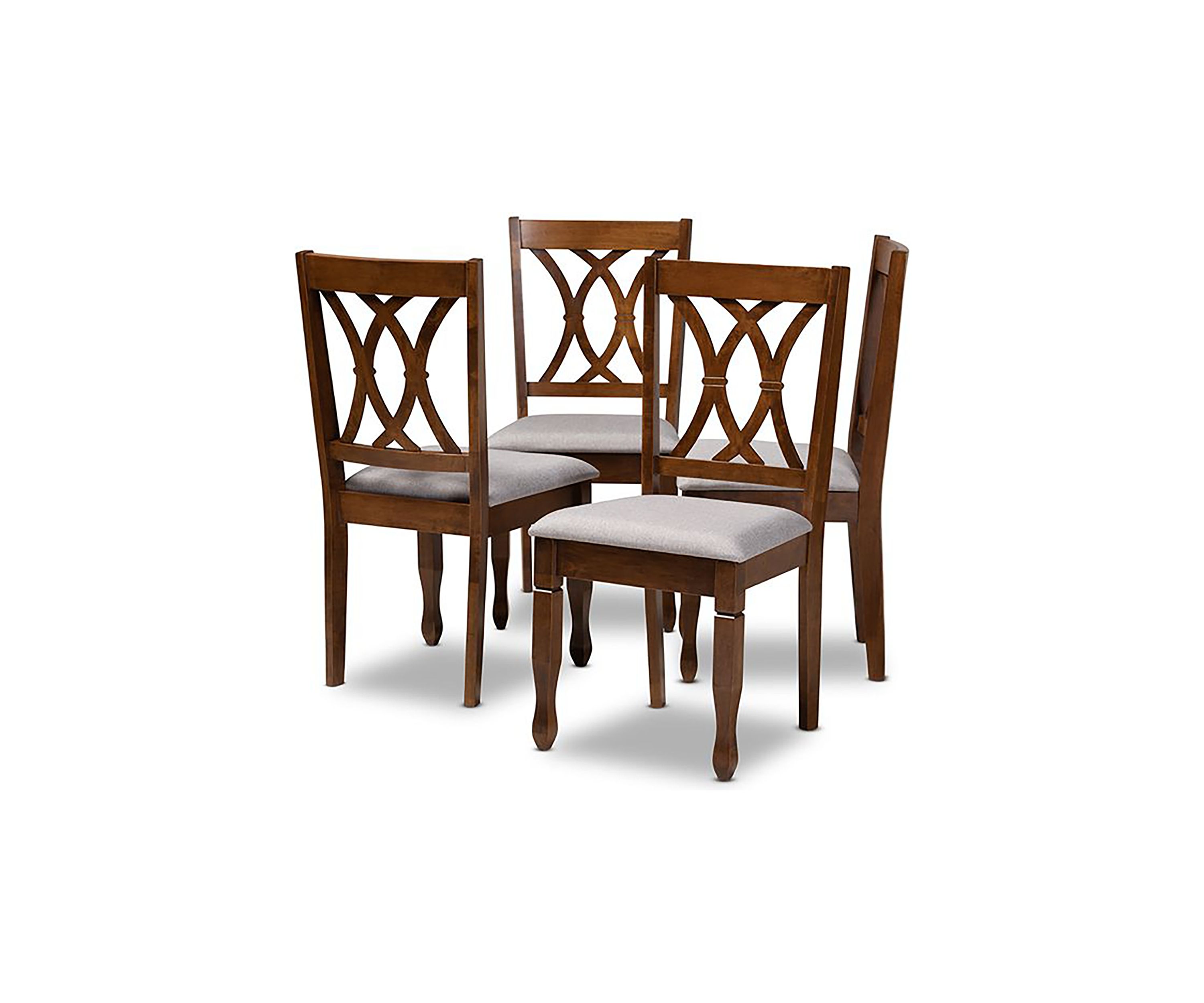Augustine Modern and Contemporary Grey Fabric Upholstered and Walnut Brown Finished Wood 4-Piece Dining Chair Set