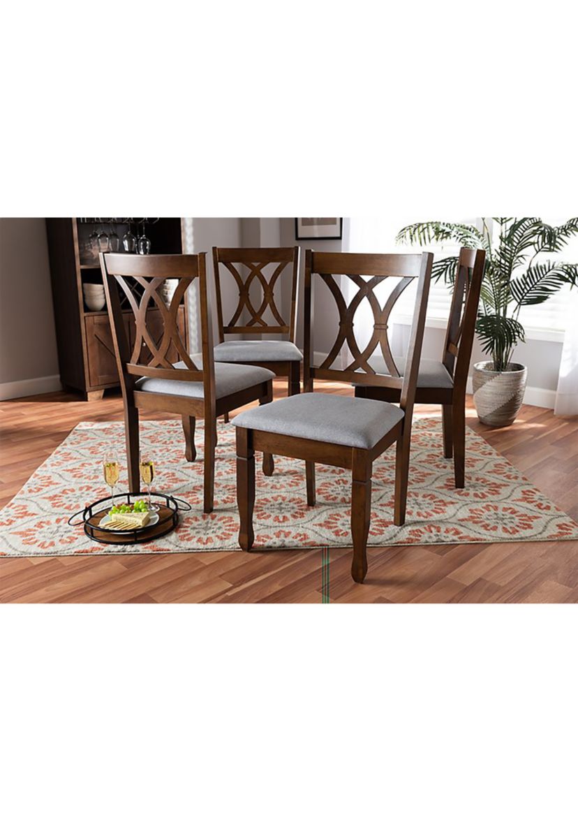 Augustine Modern and Contemporary Grey Fabric Upholstered and Walnut Brown Finished Wood 4-Piece Dining Chair Set