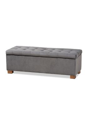 Roanoke Modern and Contemporary Grey Velvet Fabric Upholstered Grid-Tufted Storage Ottoman Bench