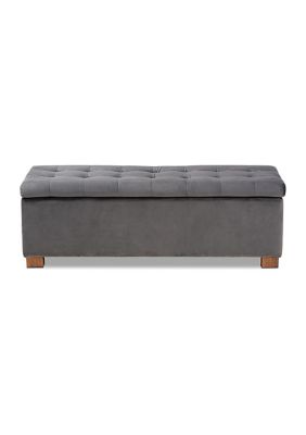 Roanoke Modern and Contemporary Grey Velvet Fabric Upholstered Grid-Tufted Storage Ottoman Bench