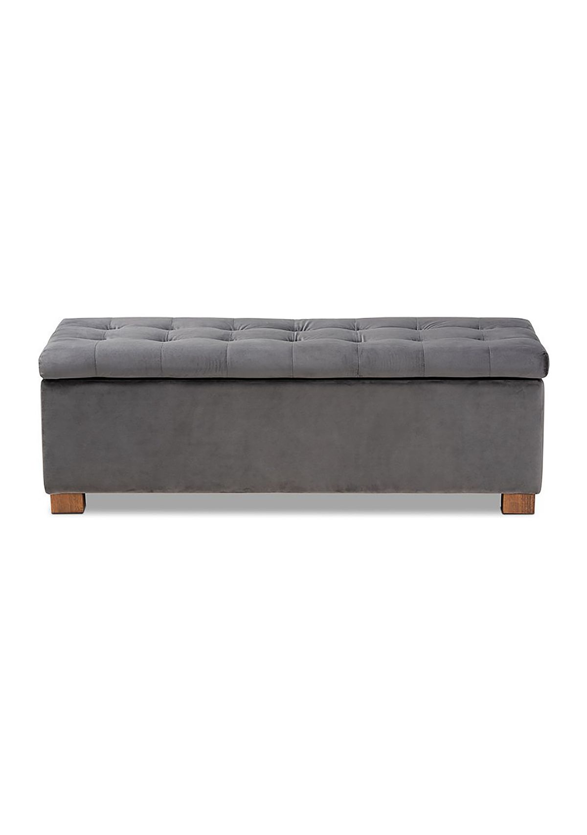 Roanoke Modern and Contemporary Grey Velvet Fabric Upholstered Grid-Tufted Storage Ottoman Bench