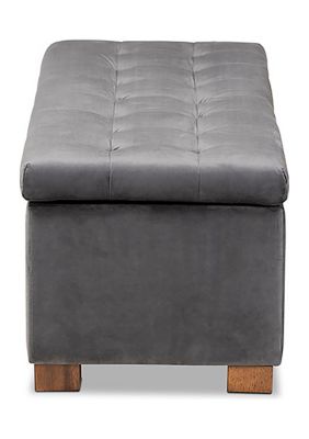Roanoke Modern and Contemporary Grey Velvet Fabric Upholstered Grid-Tufted Storage Ottoman Bench