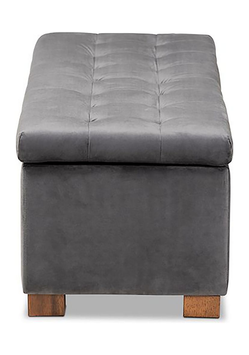 Roanoke Modern and Contemporary Grey Velvet Fabric Upholstered Grid-Tufted Storage Ottoman Bench