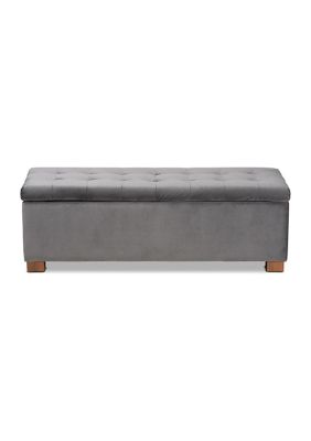 Roanoke Modern and Contemporary Grey Velvet Fabric Upholstered Grid-Tufted Storage Ottoman Bench