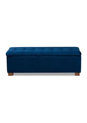 Roanoke Modern and Contemporary Navy Blue Velvet Fabric Upholstered Grid-Tufted Storage Ottoman Bench