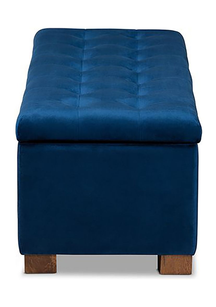 Roanoke Modern and Contemporary Navy Blue Velvet Fabric Upholstered Grid-Tufted Storage Ottoman Bench