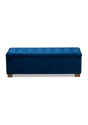 Roanoke Modern and Contemporary Navy Blue Velvet Fabric Upholstered Grid-Tufted Storage Ottoman Bench