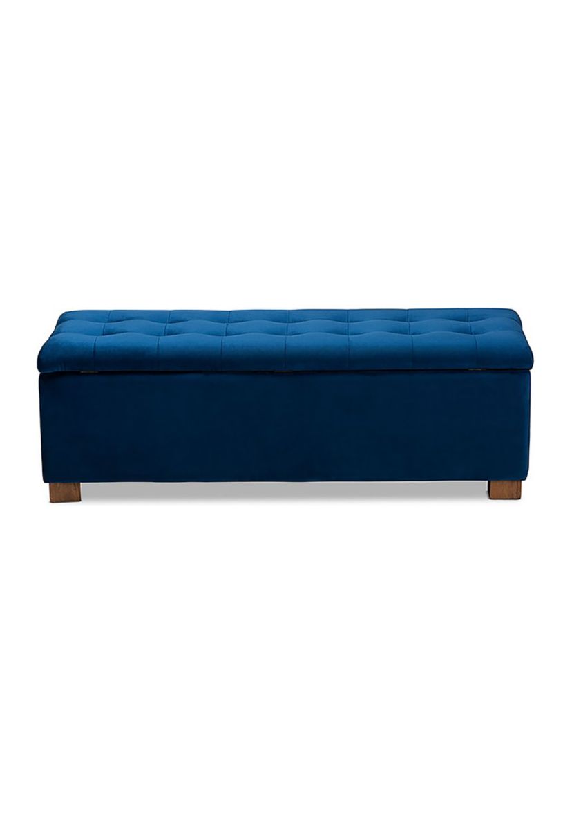 Roanoke Modern and Contemporary Navy Blue Velvet Fabric Upholstered Grid-Tufted Storage Ottoman Bench
