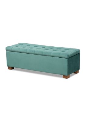Roanoke Modern and Contemporary Teal Blue Velvet Fabric Upholstered Grid-Tufted Storage Ottoman Bench