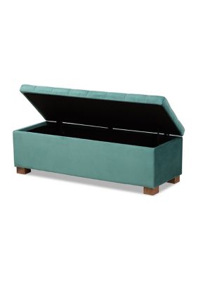 Roanoke Modern and Contemporary Teal Blue Velvet Fabric Upholstered Grid-Tufted Storage Ottoman Bench