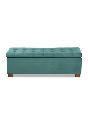 Roanoke Modern and Contemporary Teal Blue Velvet Fabric Upholstered Grid-Tufted Storage Ottoman Bench